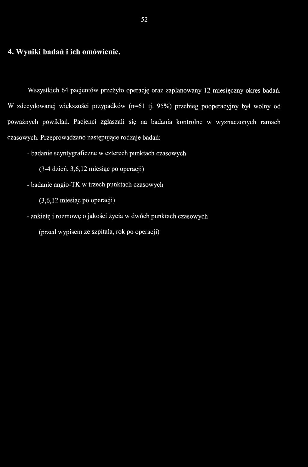 Pacjenci zgłaszali się na badania kontrolne w wyznaczonych ramach czasowych.