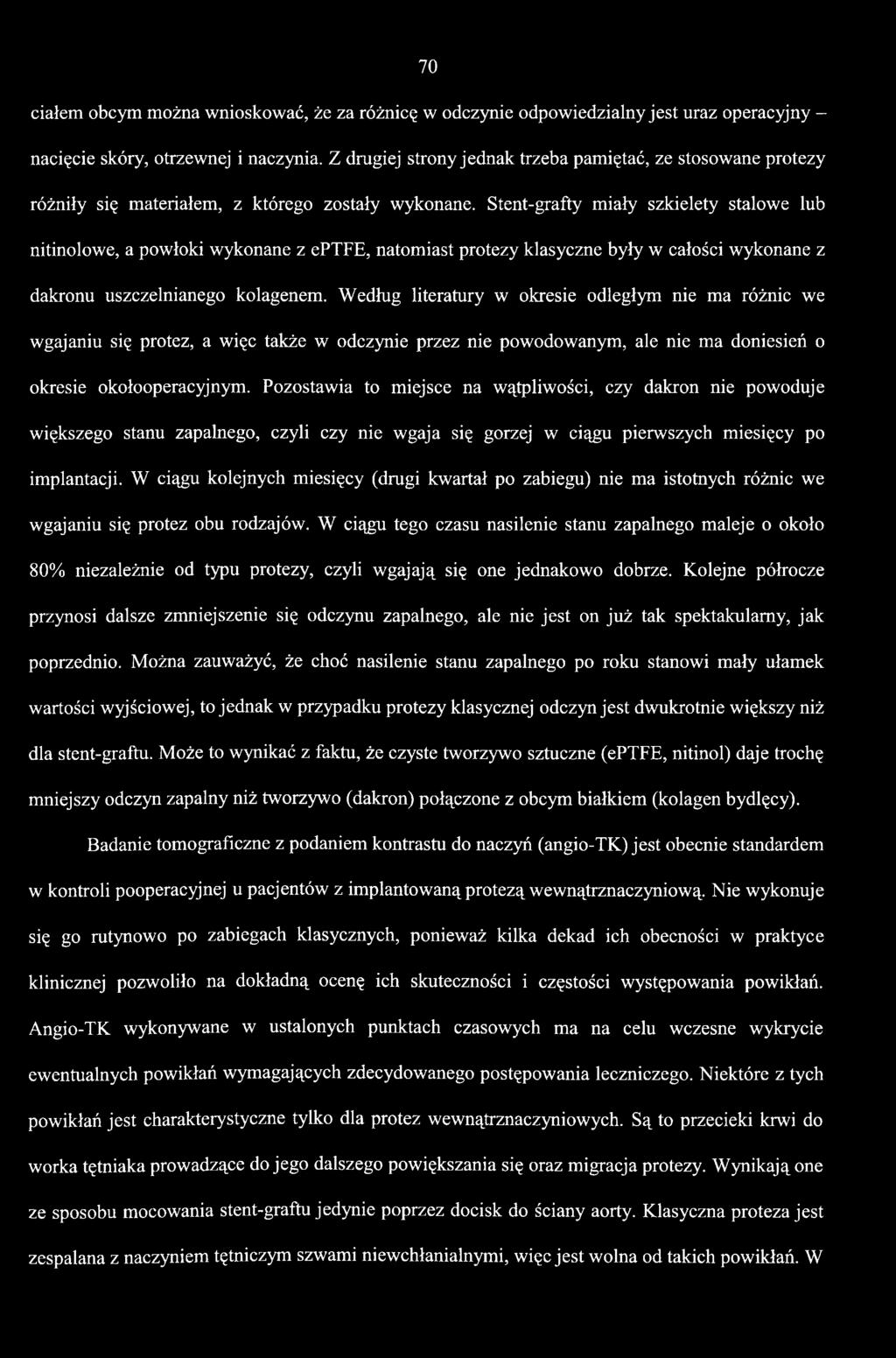Pozostawia to miejsce na wątpliwości, czy dakron nie powoduje większego stanu zapalnego, czyli czy nie wgaja się gorzej w ciągu pierwszych miesięcy po implantacji.