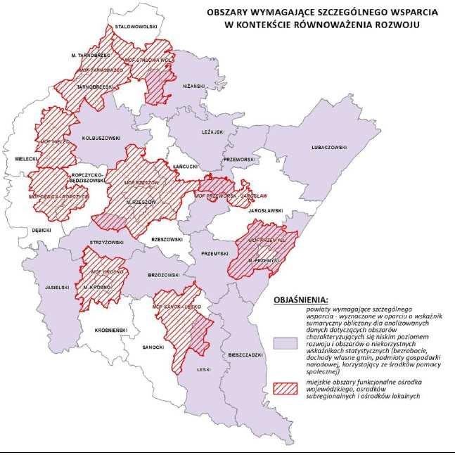Zróżnicowanie terytorialne instrumenty oddziaływania Obszary wymagające szczególnego wsparcia RPO WP 2014-2020 Zostały wyznaczone w oparciu o wskaźniki sumaryczne dotyczące obszarów