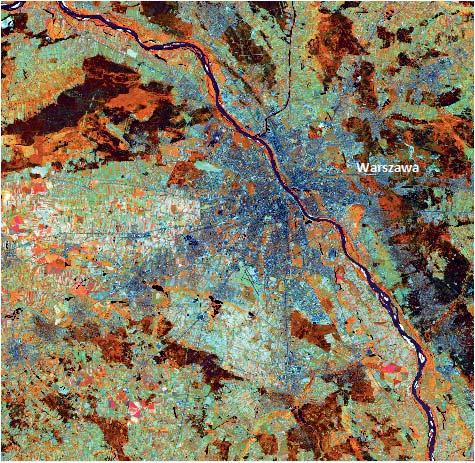 Jako materiał referencyjny wykorzystano zdjęcie Landsat TM charakteryzujące się dużo większą rozdzielczością przestrzenną.