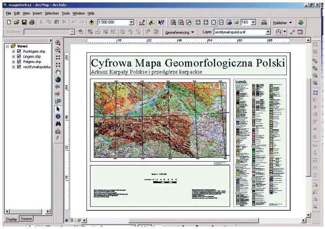 Cyfrowa mapa geomorfologiczna Karpat Uzyskano wprawdzie połączenie obu map, jednak w dalszym ciągu posiadały one odmienne geometrie wyświetlania.