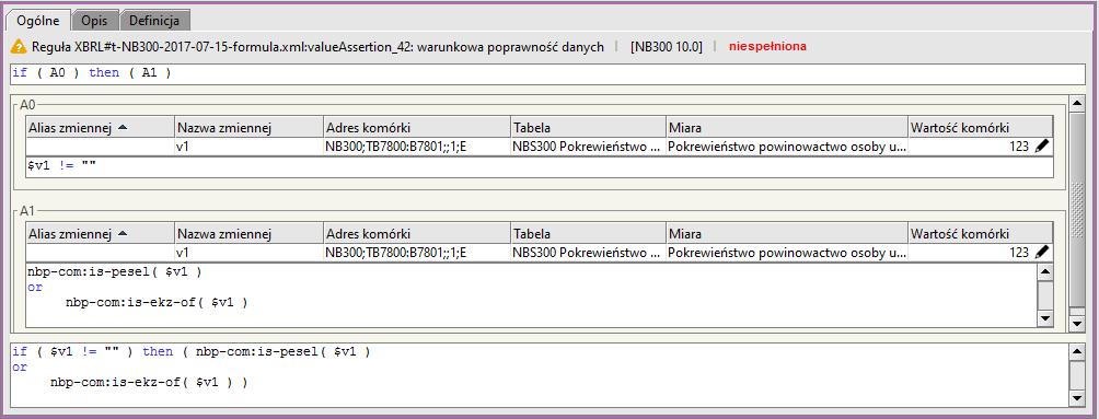 EKZ - 12 znaków wg wzoru: 'Z(1000)[A-Z]{2}[0-9]{5}'- kontrola obowiązująca dla osób fizycznych Reguła ta występuje we wszystkich komórkach B7701, formularzy: NB300 i NBS300. 3.