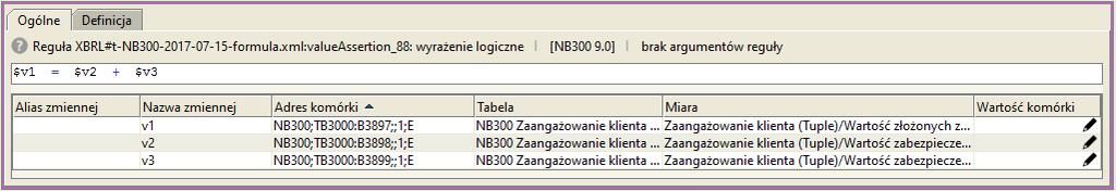 złożonego w innej formie (w tym papiery wartościowe, w wartości godziwej) Czyli: B3894 = B3895 + B3896 Reguła ta występuje we wszystkich powyżej zaprezentowanych komórkach tabeli "Zaangażowanie