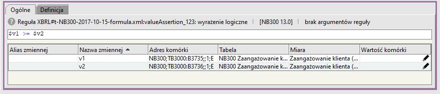 Reguła ta występuje we wszystkich powyżej zaprezentowanych komórkach tabeli "Zaangażowanie klienta", czyli: B3733, B3734 dla formularzy: MB300, NB300 i NBS300. 3.