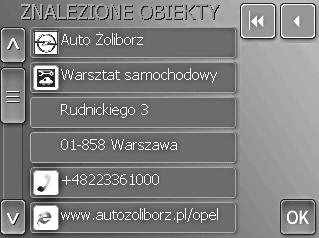 5.3. Szczegółowe informacje o znalezionym POI Nazwa podkategorii POI, do której należy wybrany obiekt. Adres obiektu. Dodatkowa informacja o wybranym POI.