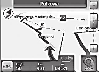 8. Nawigacja MapaMap zastosowana w urządzeniu podłączonym do odbiornika GPS stanowi kompletny system nawigacyjny prowadzący kierowcę po wytyczonej trasie, od jej początku do celu.