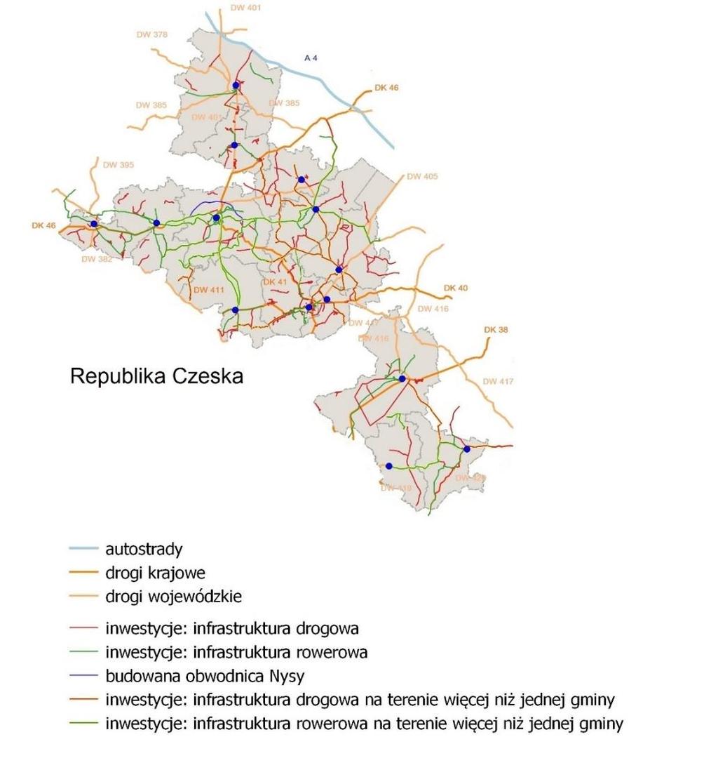 Rysunek 37 Rysunek z mapą poglądową inwesycji w rejonie przygranicznym. Srona 29 z 217 Źródło: Opracowanie własne.
