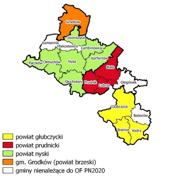 skład 3 powiaów oraz gminę Grodków.