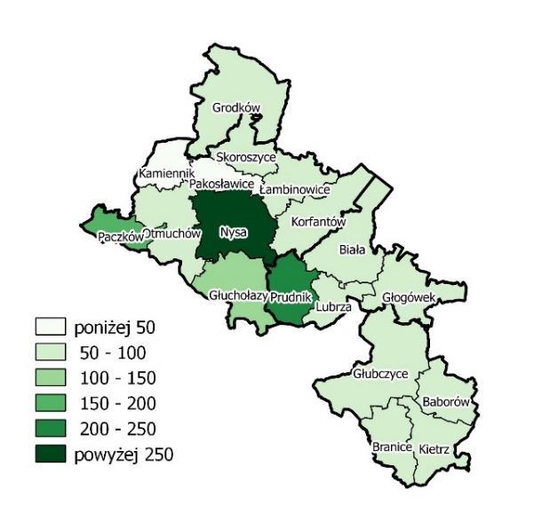 jes Lubrza, w kórej mieszkają ylko 4 363 osoby 1. Średnia gęsość zaludnienia wynosi 13 osoby na km 2.