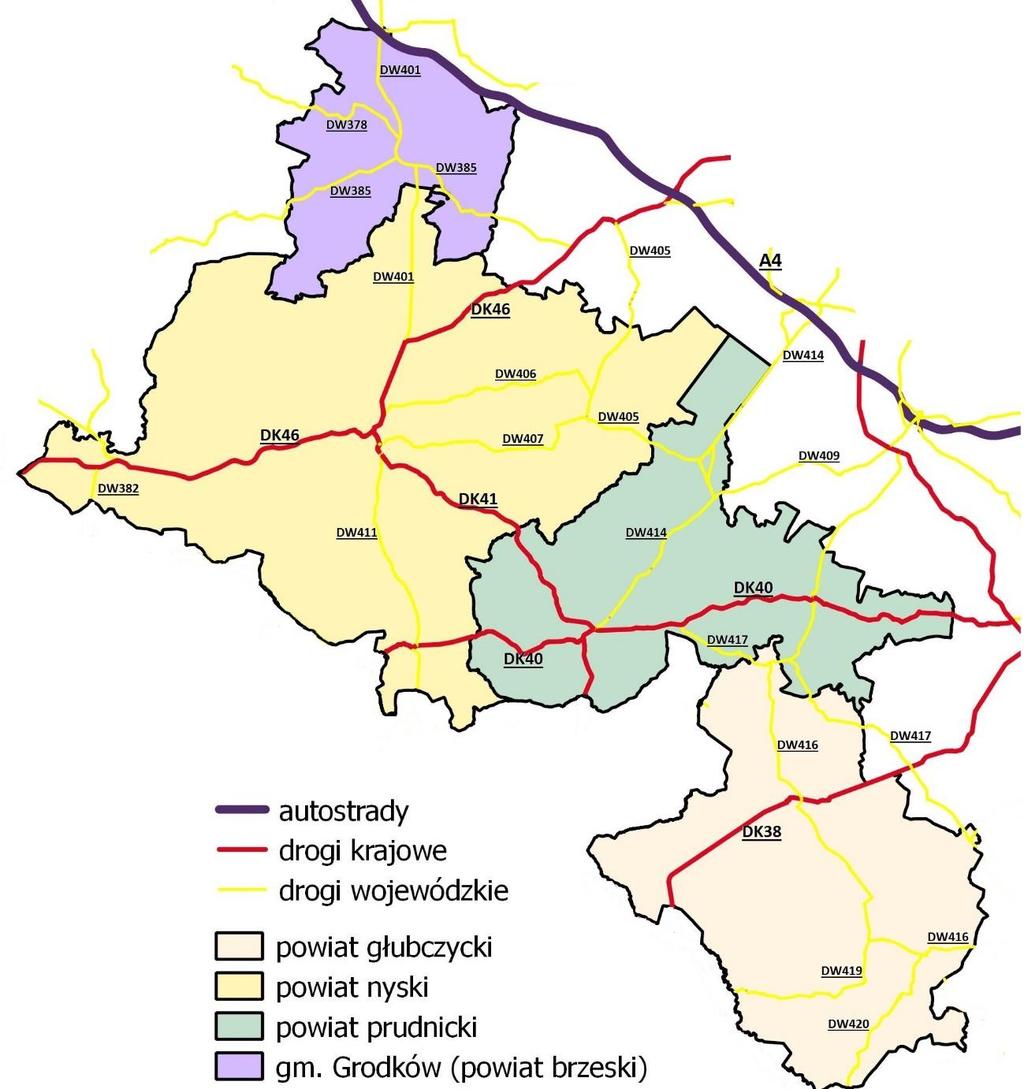 Rysunek 5 Mapa sieci dróg krajowych i wojewódzkich na erenie OF PN 22 Źródło: Opracowanie własne.
