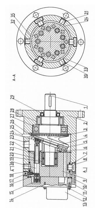 Rys. 29. Pompa hydrauliczna wielotłoczkowa osiowa ze sterowaniem elektrycznym [Jasiński R.