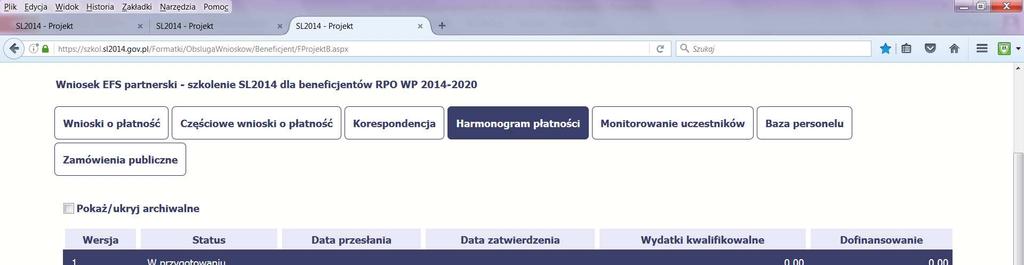 Harmonogram płatności projekt partnerski Harmonogram