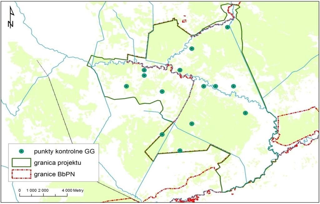 Ryc. 3. Monitoring kszyka w ramach projektu LIFE13 NAT/PL/000050 - rozmieszczenie punktów kontrolnych w 2015 r.