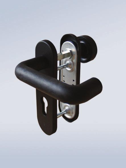 W znaczny sposób wpływa na trwałość, zapewnia prawidłową pozycję klamki, szczególnie w przypadku drzwi intensywnie użytkowanych. Nie obciąża mechanizmu orzecha zamka. Trzpień 9 mm.