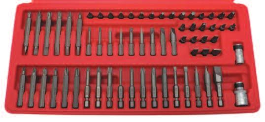 wkrętakami udarowymi ręcznym i z napędem. Zawartość: Adaptory bitów sześciokątnych 10 mm x kwadrat 3/ 8 i 1 Bity sześciokątne 10 mm x 75 mm: sześciokąt: 4, 5, 6, 7, 8, 10 i 12 mm.