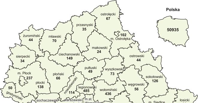 powiatach piaseczyńskim (539) i legionowskim