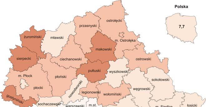 Stopa bezrobocia rejestrowanego w końcu kwietnia br. wyniosła 6,7% i była niższa niż w kraju (średnia 7,7%). W skali roku obniżyła się o 1,4 p. proc.