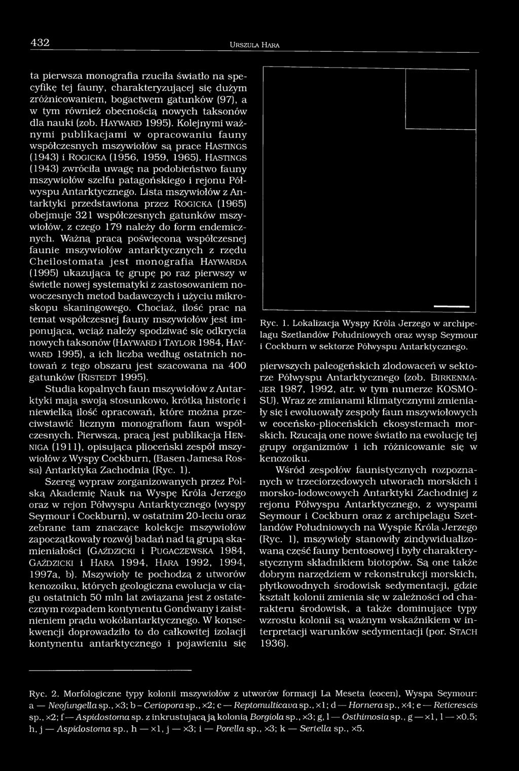 H a s t in g s (1943) zwróciła uwagę na podobieństwo fauny mszywiołów szelfu patagońskiego i rejonu Półwyspu Antarktycznego.