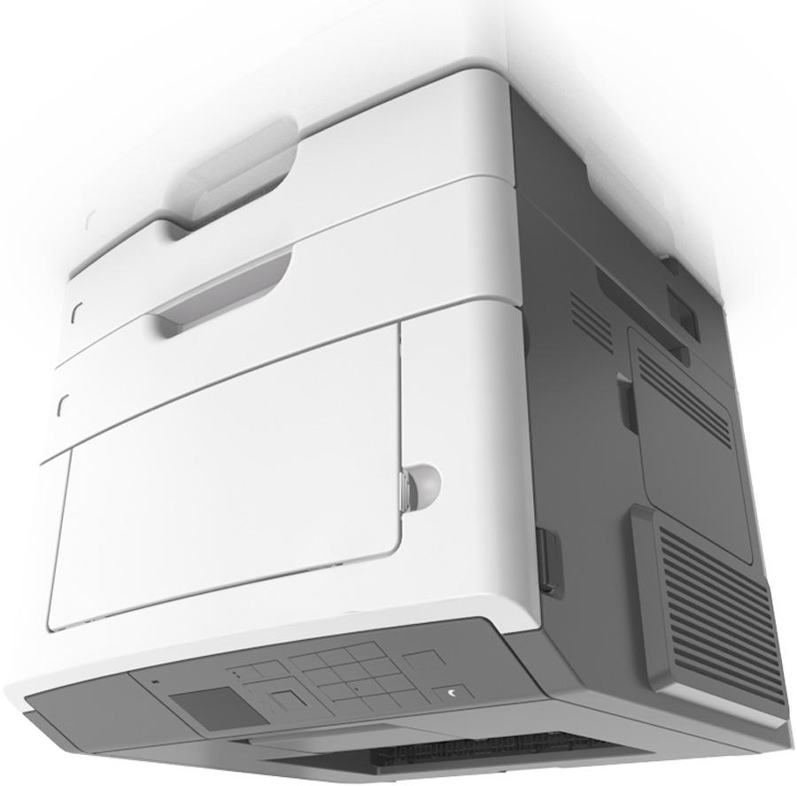 Informacje na temat drukarki 12 Modele drukarek MS315 i MS415 1 Panel operacyjny 2 Ogranicznik papieru 3 Odbiornik standardowy 4 Przycisk zwalniający przednie drzwiczki 5