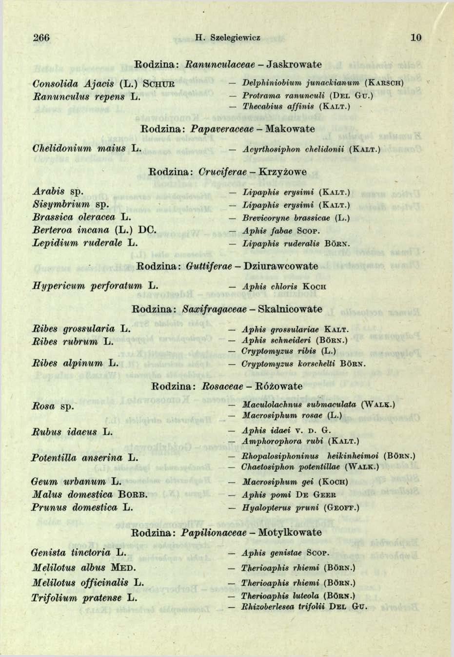 2 6 6 H. Szelegiewicz 10 B odzina: Ranunculaceae - Jaskrow ate Consolida Ajacis (L.) Sciiuii, Ranunculus repens L. Delphiniobium junackianum ( K a r s c h ) Protrama ranunculi (D e l G u.