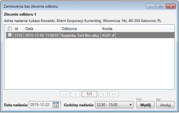 Zamówienia bez zlecenia odbioru: Okno to wyświetla zamówienia dla których nie wskazaliśmy