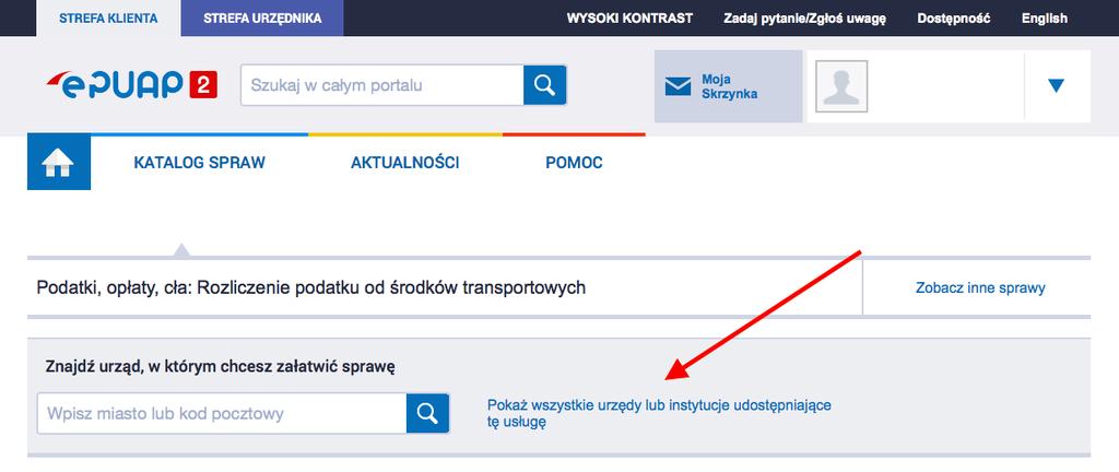 Dla przykładu, aby zgłosić utratę dowodu osobistego, sprawy poszukiwać będziemy w usługach: Sprawy obywatelskie -> Dokumenty tożsamości -> Zgłoszenie utraty lub uszkodzenia dowodu osobistego.