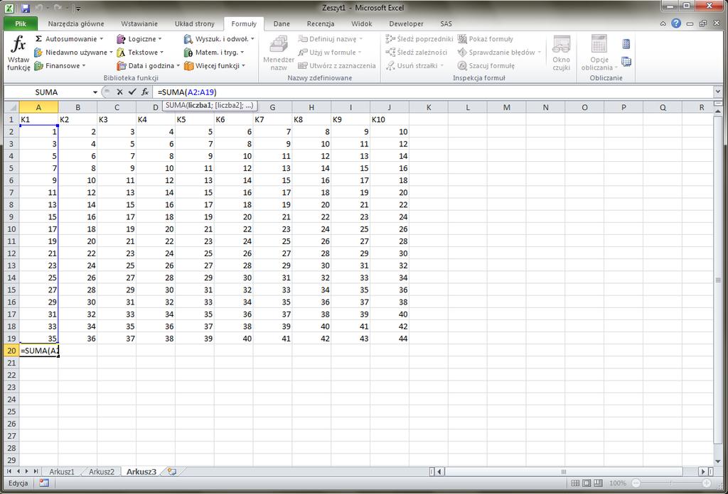 Sumowanie w Excel