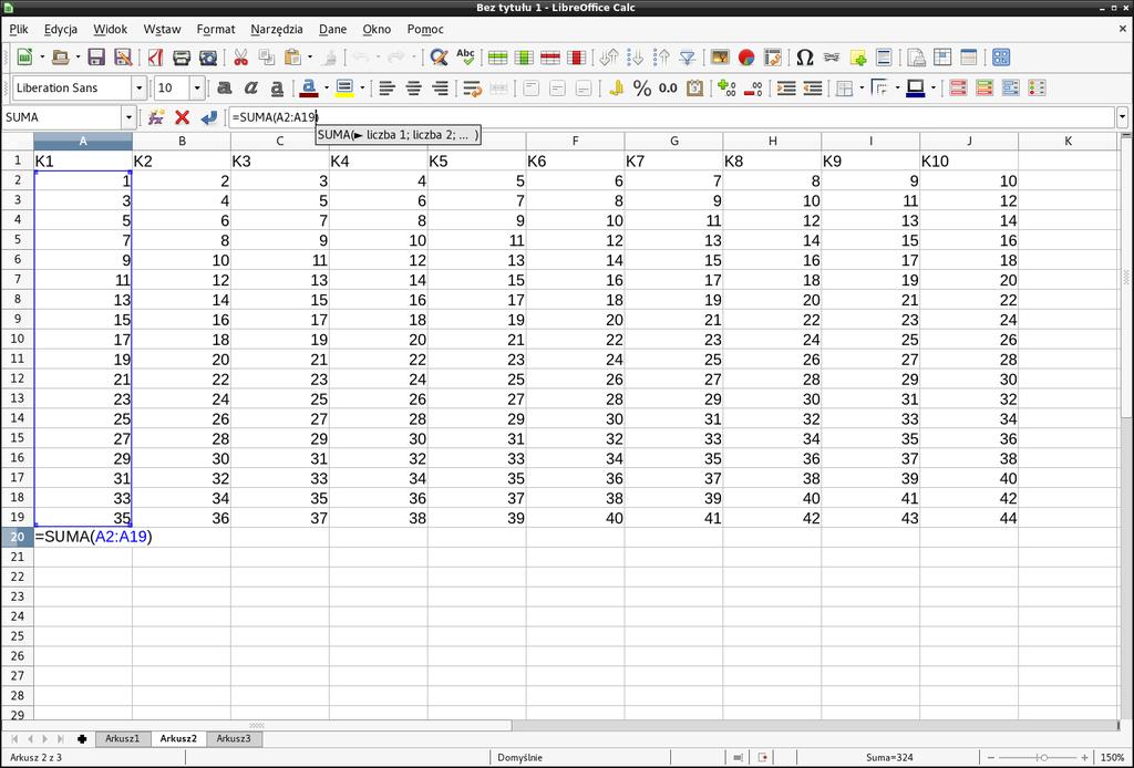 Sumowanie w Calc