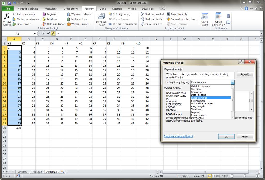 Funkcje w Excel