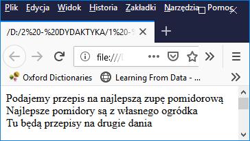 <nav id= nawigacja > </nav> <section id= obiad > <section id= zupa > <article id= pomidorowa > Podajemy przepis na najlepszą zupę pomidorową <aside id=