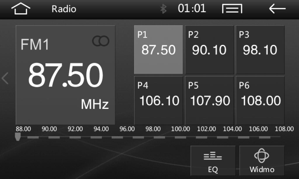 Obsługa radia. Kliknij ikonę 'Radio', zostanie wyświetlone menu odbiornika radiowego (rys 2). Kliknij przycisk Szukajlub Szukaj+ by uruchomić tryb automatycznego dostrojenia się do kolejnych stacji.