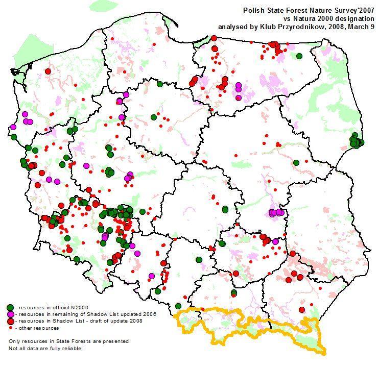 Rozmieszczenie pachnicy dębowej na podstawie PCKZ (2004) oraz