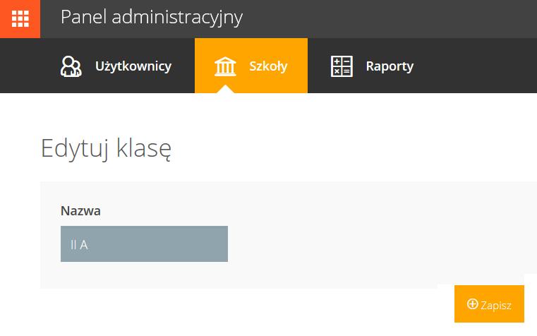 Aby usunąć klasę, należy: przejść do zakładki Szkoły, na liście szkół odnaleźć i kliknąć kafelek odpowiedniej szkoły, na liście klas odnaleźć i kliknąć kafelek odpowiedniej klasy, kliknąć przycisk