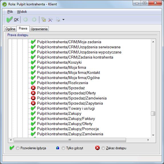 Prawa do folderów Pulpitu kontrahenta dla roli "Pulpit kontrahenta - Klient" Użytkowanie Pulpit kontrahenta jest aplikacją opartą o komponenty enova w interfejsie przeglądarkowym.