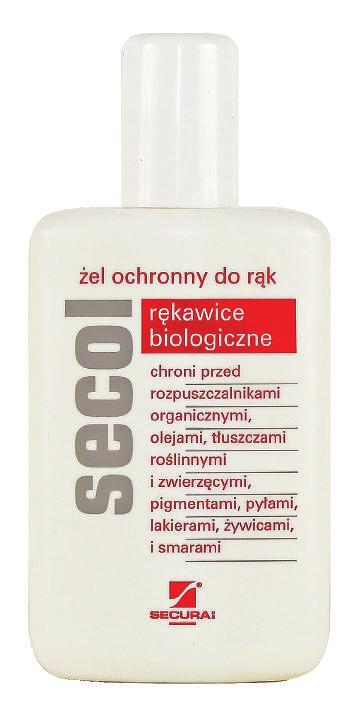 OCHRONA RĄK ŻEL OCHRONNY DO RĄK SECOL SECOL to hydrofilowy żel ochronny służący do ochrony skóry przed szkodliwym lub toksycznym działaniem: farb i lakierów oraz ich rozpuszczalników (poza wodą i