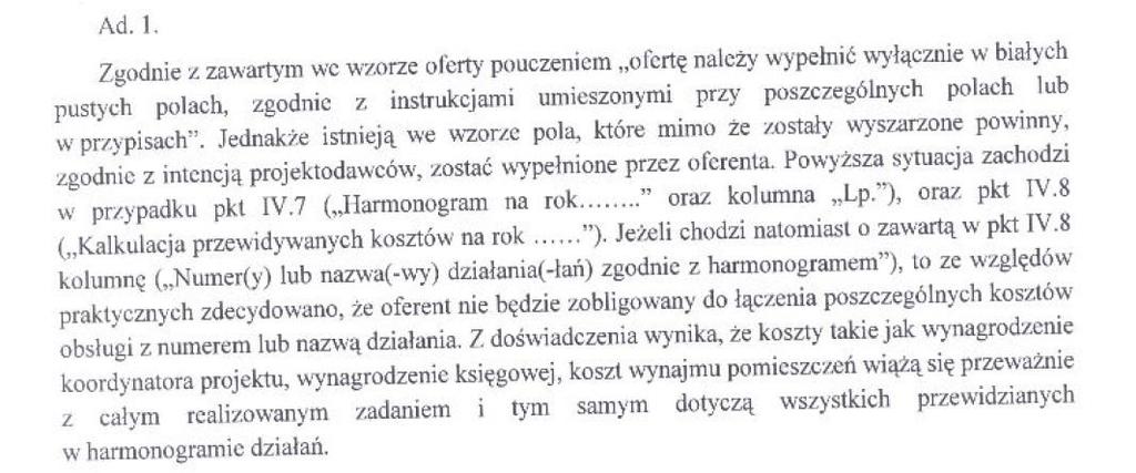 1) Część IV. Pkt 7 Harmonogram na rok. oraz kolumna Lp., 2) Część IV.