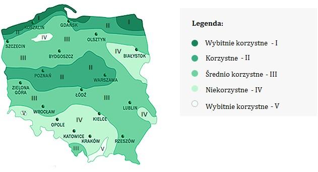 Rysunek 3 Mapa wietrzności Polski (Źródło: pepsa.com.