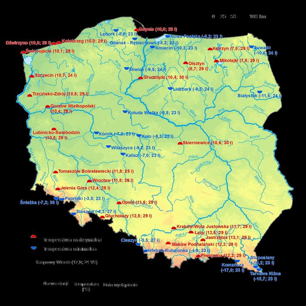 2. Temperatury ekstremalne w regionach