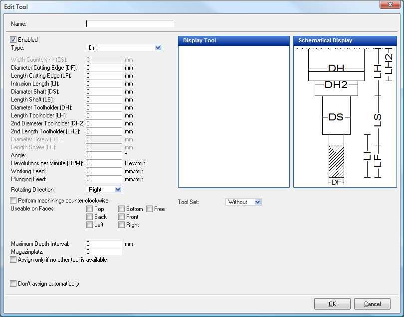 BAZA DANYCH CNC NOWE OPCJE NARZĘDZI (Dla Elusoft, Elusoft (cięcie), NC-X Camäeleon (róŝne) i NC-X Camäeleon (z opytmalizacją)) W CNC-Database (Bazie danych CNC) Tools (Narzędzia) parametry Instrusion