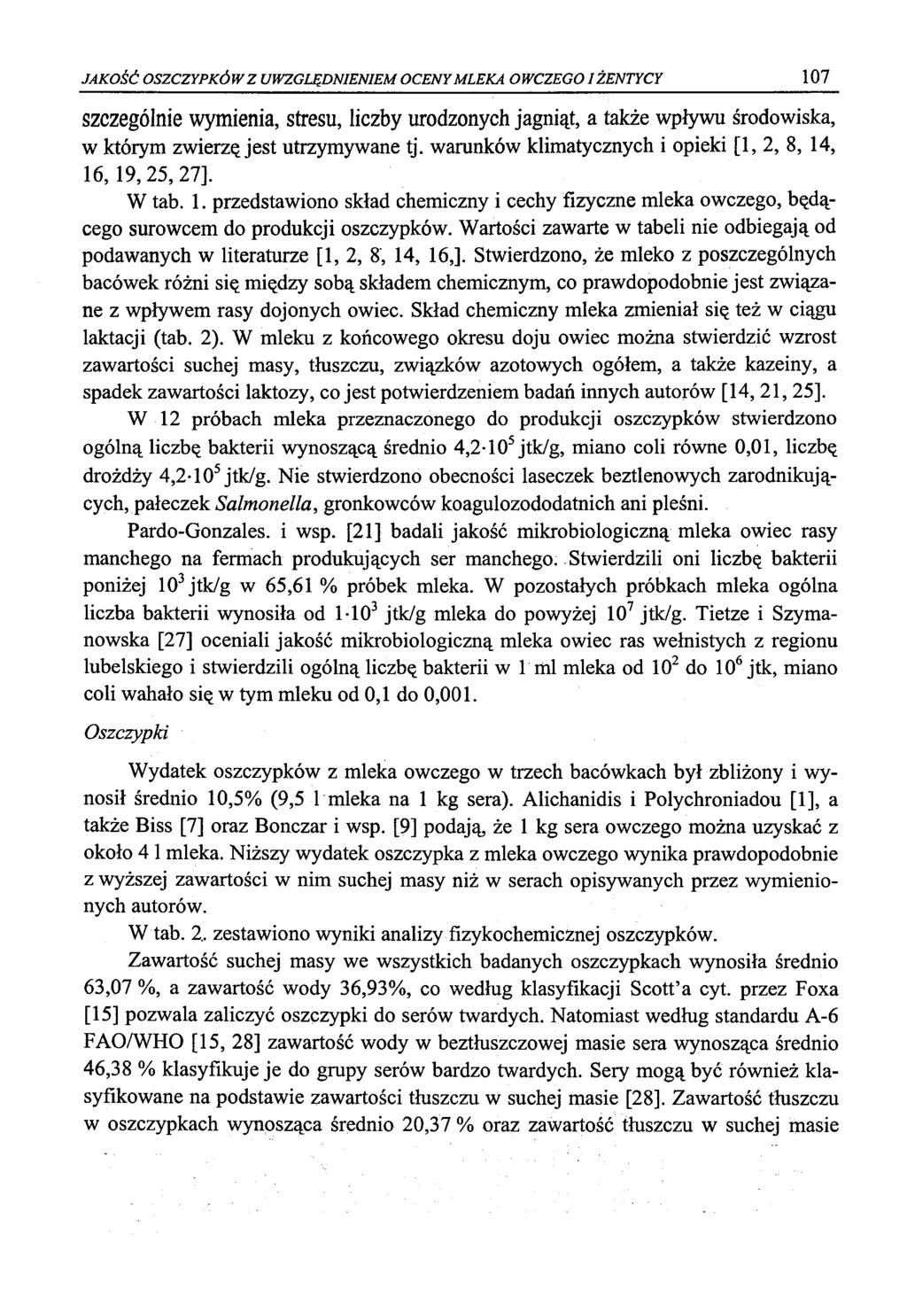 JAKOŚĆ OSZCZYPKÓW Z UWZGLĘDNIENIEM OCENY MLEKA OWCZEGO IŻENTYCY 107 szczególnie wymienia, stresu, liczby urodzonych jagniąt, a także wpływu środowiska, w którym zwierzę jest utrzymywane tj.