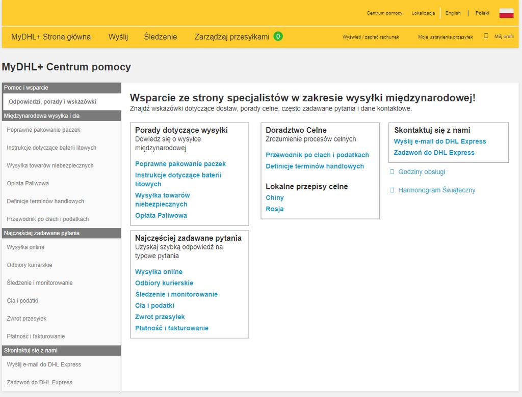 5.6. Centrum pomocy W jednym miejscu jest wsparcie specjalistów w zakresie wysyłki międzynarodowej, możesz zaciągnąc porady dotyczące wysyłki,