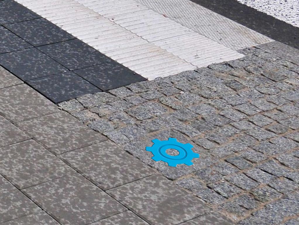 Oznaczanie obiektu poziomego, bez możliwości użycia tabliczki oznaczeniem poziomym jest trybik, tabliczka jest umieszczana w pobliżu trybik odlany z żywicy barwionej