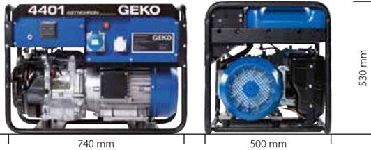 miski olejowej Chłodzenie silnik/prądnica zbiornika (100/50% obciążenia) Waga agregatu benzyna 1,1 l powietrze/powietrze 20 l 8,3 / 15 h 740 x 500 x 530 mm 89 kg (97,5 z akumulatorem) Agregat