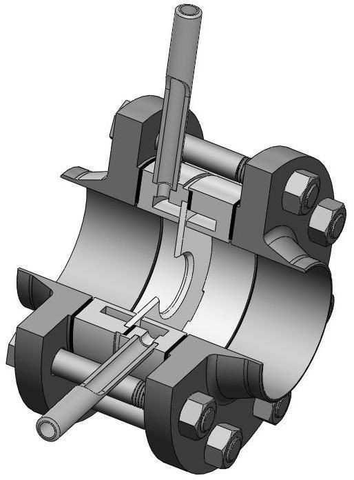 Przepływomierz zwężkowy przykład konstrukcji Przyłącze do pomiaru ciśnienia Kołnierze mocujące do
