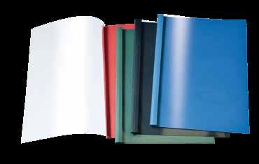 Termookładki Prestige - kolorowe przód: okładki z kry stalicznie przej rz ystej folii 150 mic tył: skóropodobny karton Delta 225 g/m² w kolorach: zielonym, niebieskim, czerwonym, czarnym Termookładki