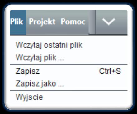 5.1. Menu Górne Plik Rysunek 2 Menu - Plik Wczytaj ostatni plik Wczytanie ostatnio używanego pliku, w którym