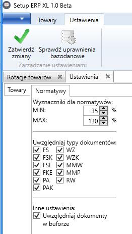 Normatywy 3. Normatywy 3.1. Ustawienia Obraz 3.1 W ustawieniach można skonfigurować standardowe opcje dla wyznaczania rotacji i normatywów.