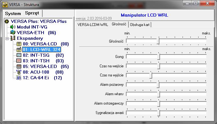 SATEL VERSA-LCDM-WRL 9 Sygnalizacja awarii poziom głośności