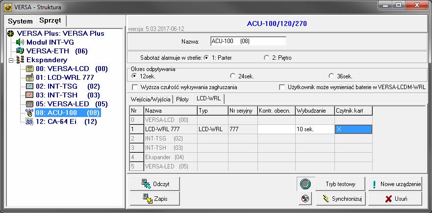 6 VERSA-LCDM-WRL SATEL Rys. 3. Program DLOADX: ustawienia manipulatora przechowywane w kontrolerze systemu ABAX. 4.
