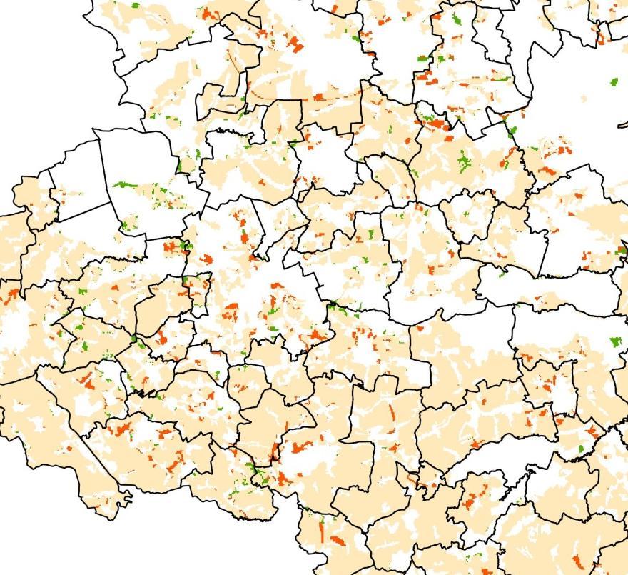 Rysunek 53. Zmiany pokrycia terenu w subregionie zachodnim za lata 2000-2006.